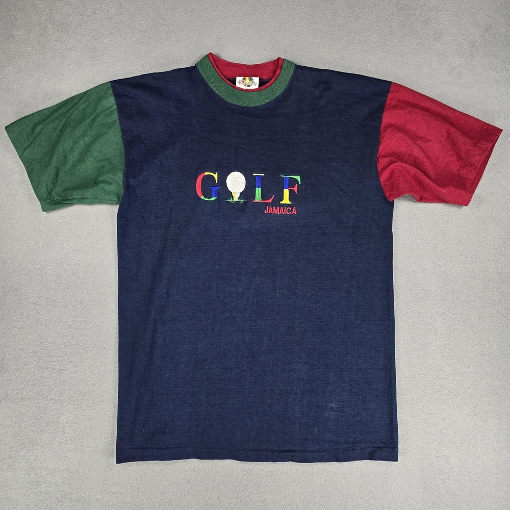 Vintage Raga Shirt Mens XL Blue Golf Jamaica Embroidered Colorblock Tee 90s